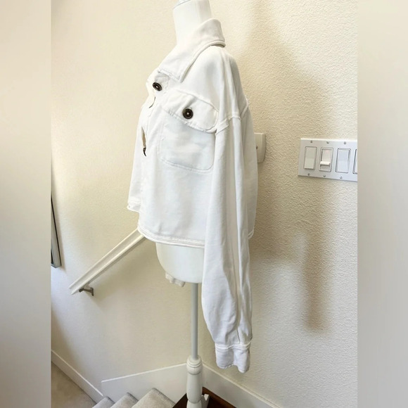 Free People Women's White & Cream Cropped Jacket size S excellent cond oversized - Picture 3 of 10